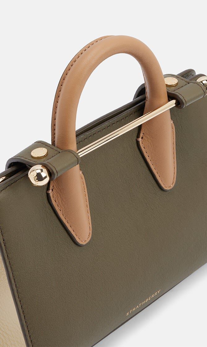 NANO TOTE TRI LEATHER KHAKI/CARAMEL/DIAMOND