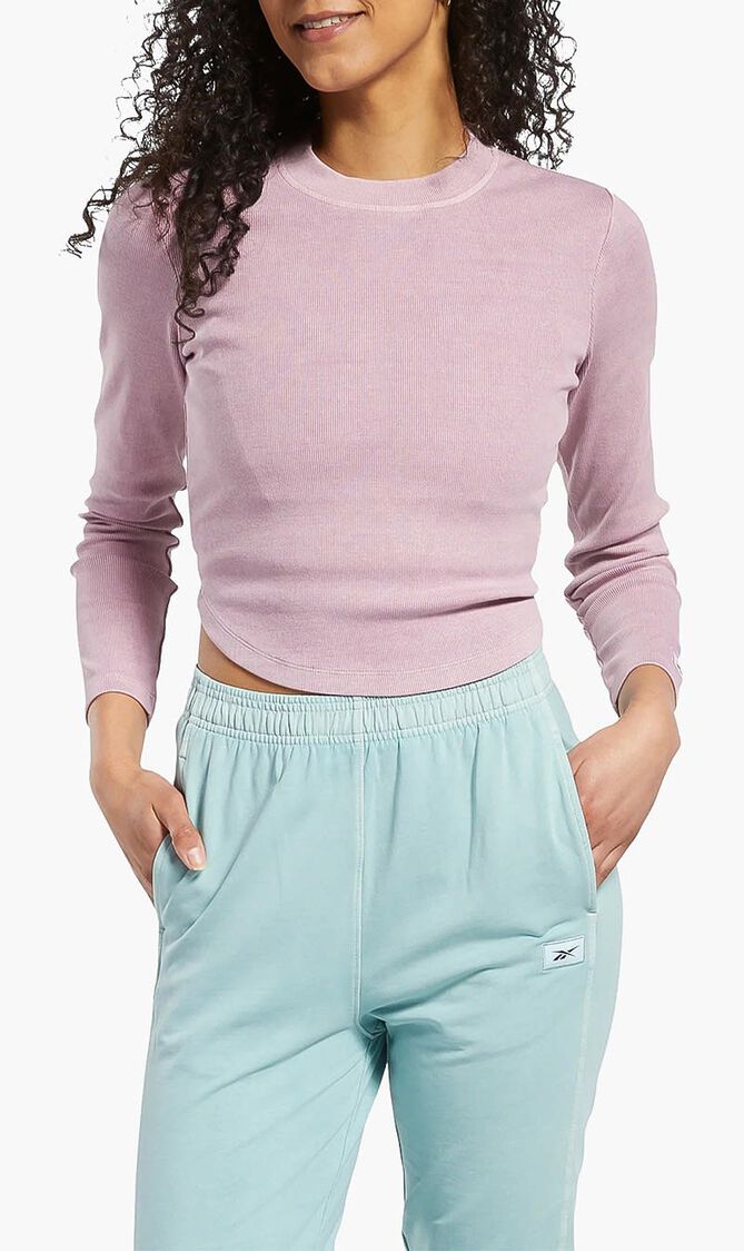 Dye Ribbed Long Sleeve Wrap Top