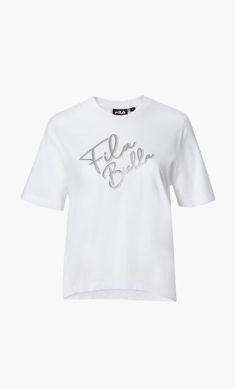 Cropped T-shirt with Angled Graphic
