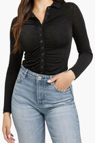 Long Sleeve Shirred Snap Milana Top