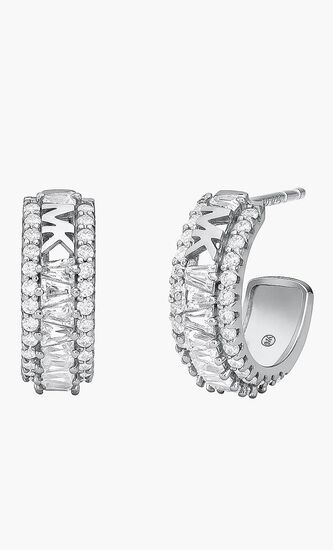 Tapered Baguette And Pave Huggie Earring Brass