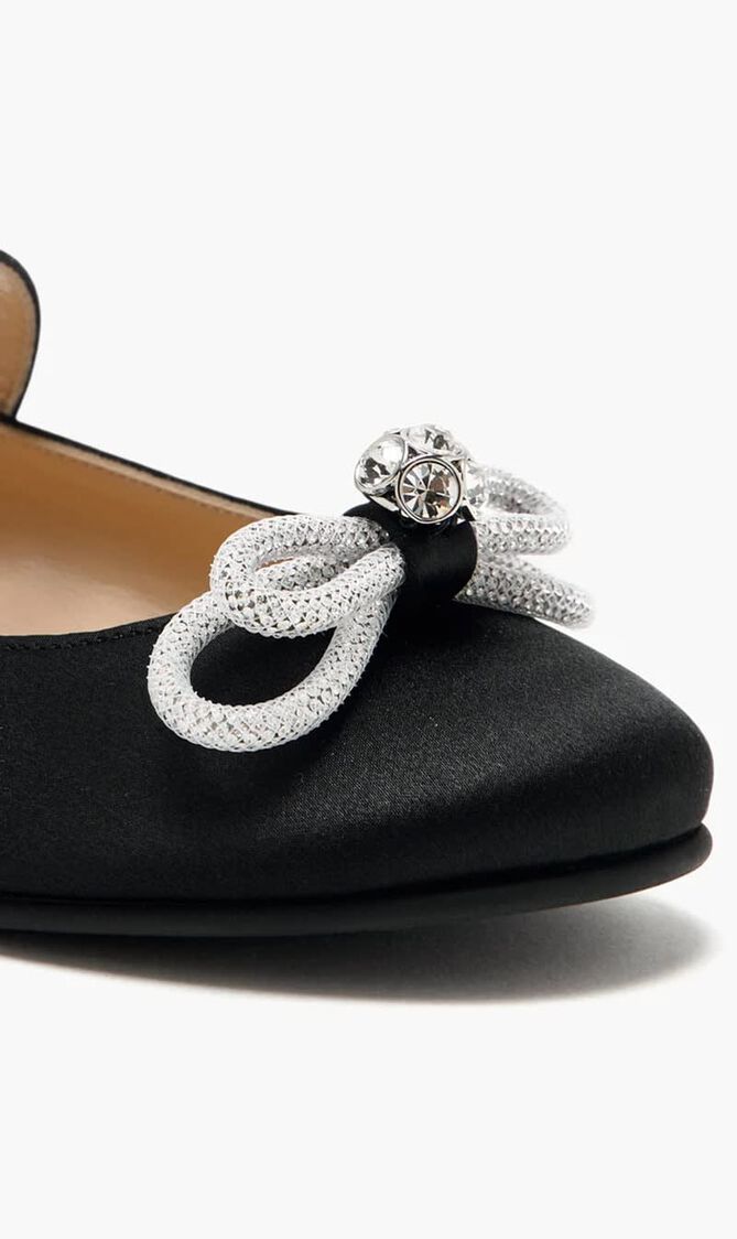 DOUBLE BOW BLACK SATIN MINI BALLERINA