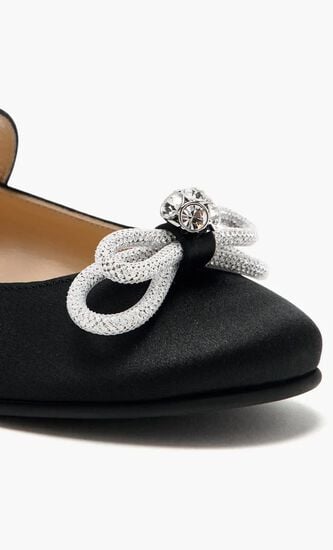 DOUBLE BOW BLACK SATIN MINI BALLERINA