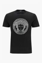 T-SHIRT COMPACT COTTON JERSEY FABRIC + MEDUSA CRYSTAL STRASS EMBROIDERY