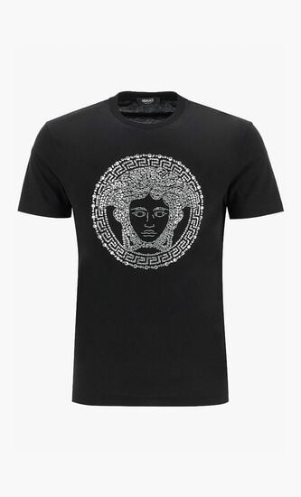 T-SHIRT COMPACT COTTON JERSEY FABRIC + MEDUSA CRYSTAL STRASS EMBROIDERY