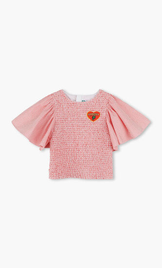 Kids Girls White & Red Striped Logo T-Shirt