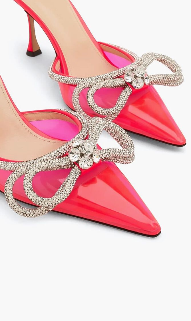 DOUBLE BOW PINK FLUO PVC MULES 85MM