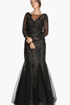 Floral Lace Long Sleeve Evening Gown