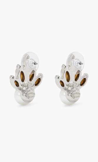 Kjy Silver/Crystal White Pearl Fan Pierced Earring