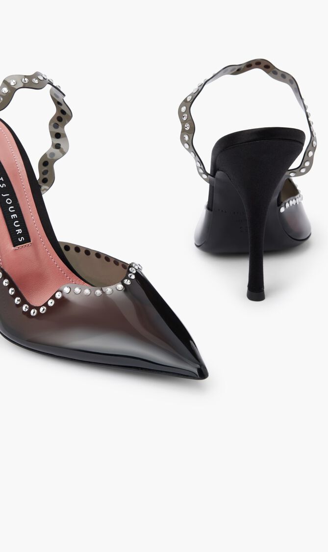 Pvc Sling-Back High Heel+Crystal