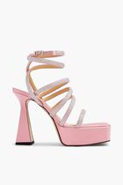 Sydney Pink Satin Platform Sandals With Crystalized Straps 140mm