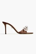 DOUBLE BOW BROWN SATIN ROUND TOE MULES(85MM)