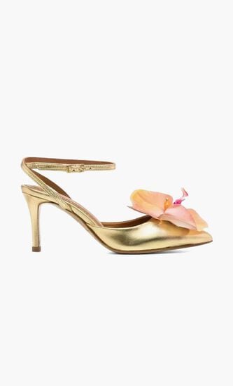 FLOWER GOLD LEATHER PUMPS