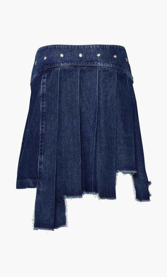 Pleated Asymmetric Denim Skirt
