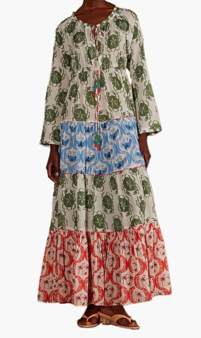 Stamp Mix Long Sleeve Maxi Dress