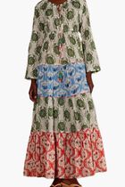 Stamp Mix Long Sleeve Maxi Dress