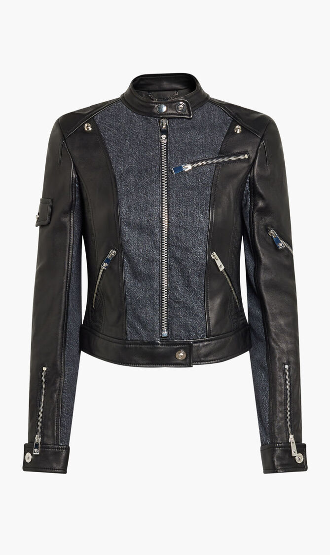 JACKET LEATHER LEATHER WITH DENIM DETAILS