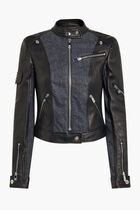 JACKET LEATHER LEATHER WITH DENIM DETAILS