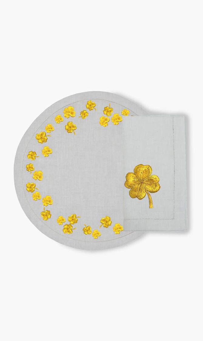 Golden Clover Round Placemat, Pearl