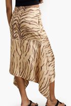 Asymmetric Ruffled Zebra Print Silk Midi Skirt