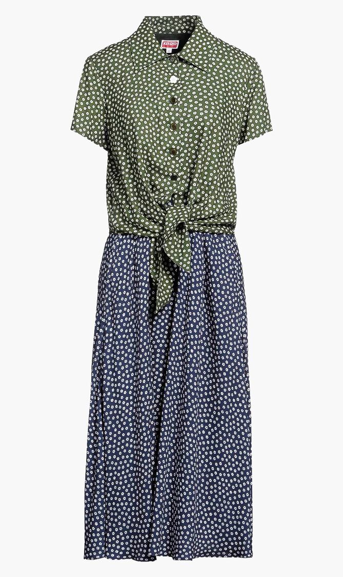 Printed Knotted Shirt Dress