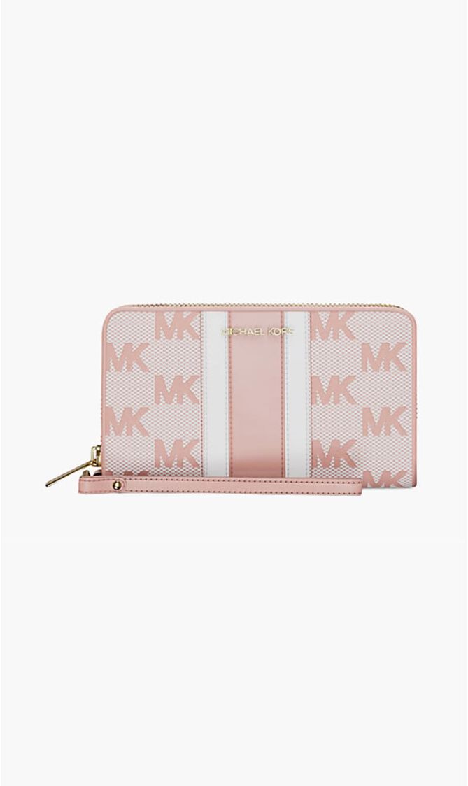 Striped Logo Jacquard Wristlet