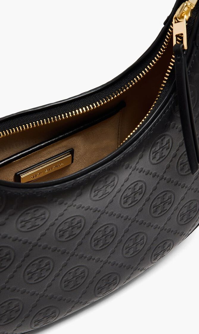 T Monogram Leather Crescent Bag