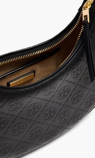 T Monogram Leather Crescent Bag