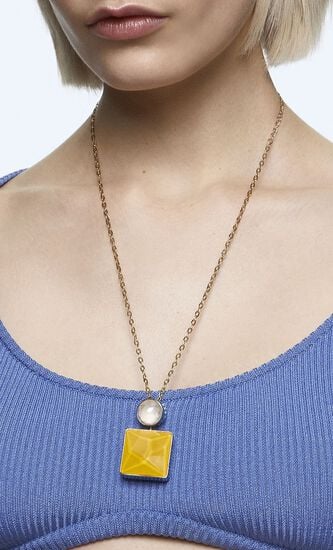 Orbita Necklace, Square Cut Crystal, Multicolored, Gold-Tone Plated