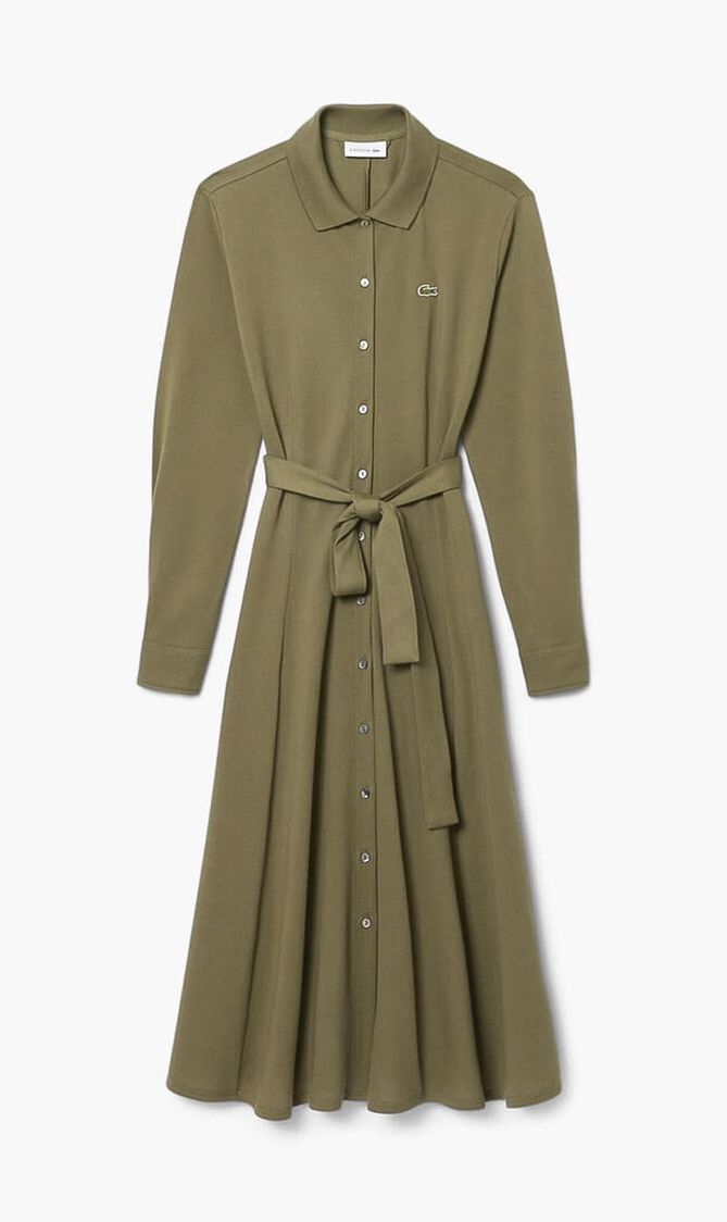 Polo Collar Belted Petit Pique Dress