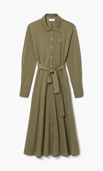 Polo Collar Belted Petit Pique Dress