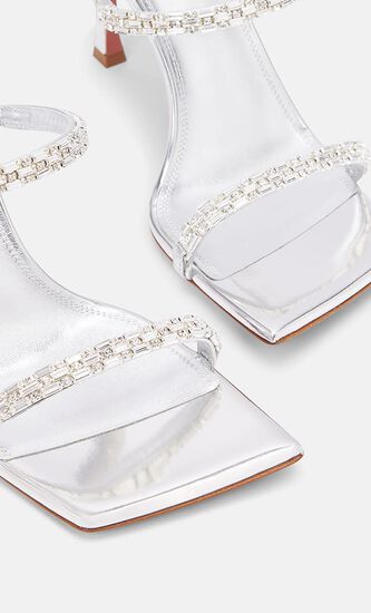 DIANA SLIPPER 95 MIRROR SILVER + WHITE CRYSTALS 95 MM SR HEEL (AS SAMPLE) - NEW STYLE