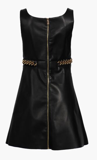 Sleeveless Chain Plain Leather Dress