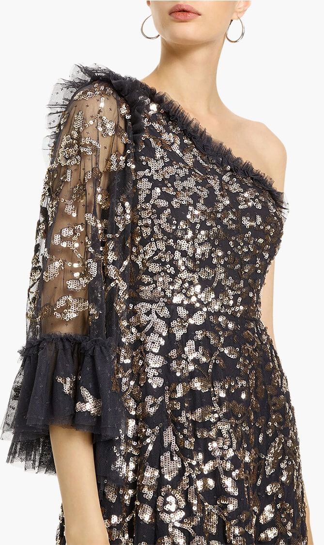 Falling Leaves One Shoulder Ankle Gown