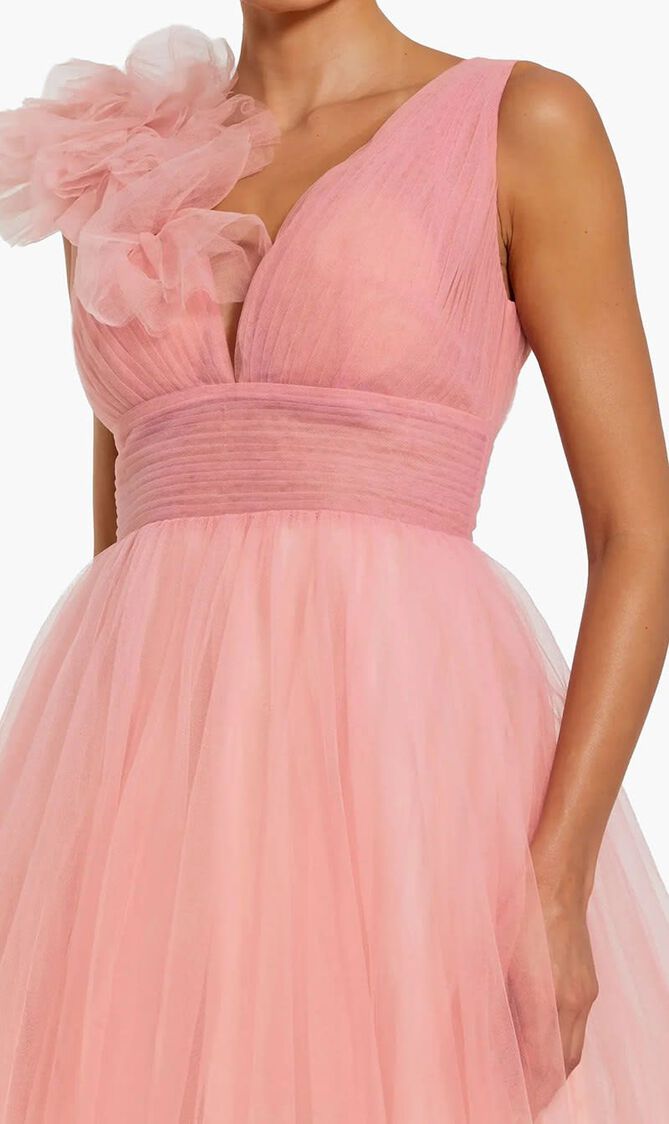 Ruffle Shoulder Ombre Tulle Ball Gown