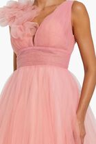 Ruffle Shoulder Ombre Tulle Ball Gown