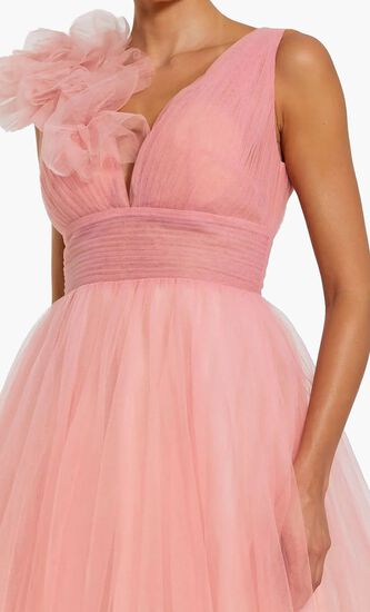 Ruffle Shoulder Ombre Tulle Ball Gown