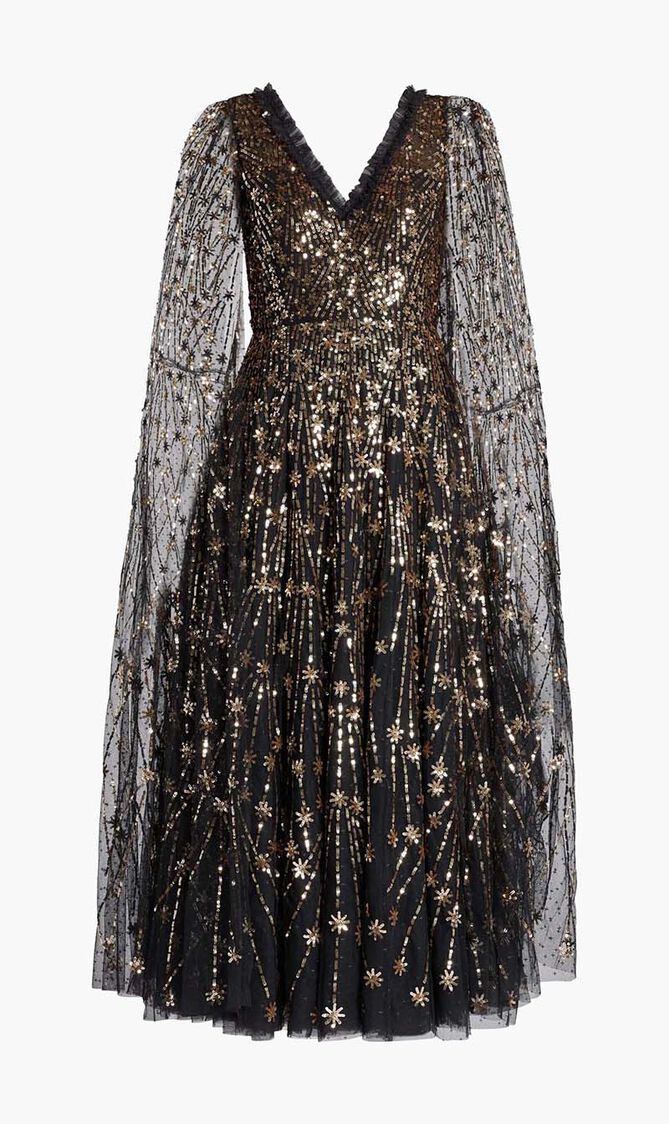 Comet Sequin Cape Gown