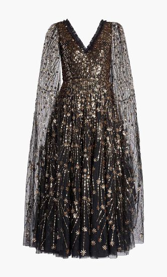 Comet Sequin Cape Gown