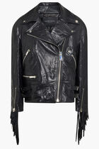 BLOUSON LEATHER LEATHER WITH FRINGED DETAILS + CRUSCHED EFFECT