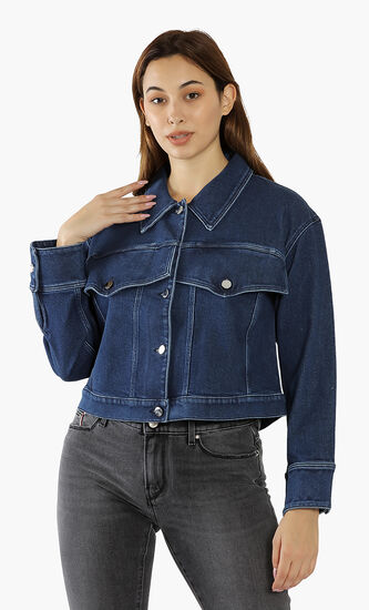 Printed Ruffled Denim Jacket