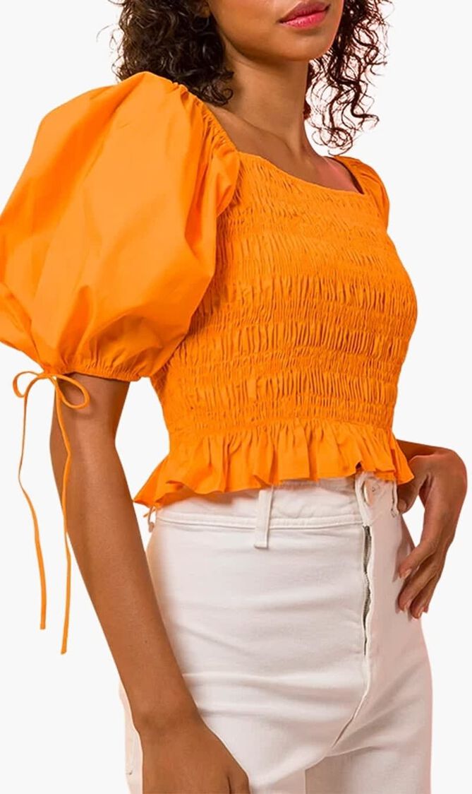 AMBER SMOCKED TOP- ORANGE-ORANGE-TOPS