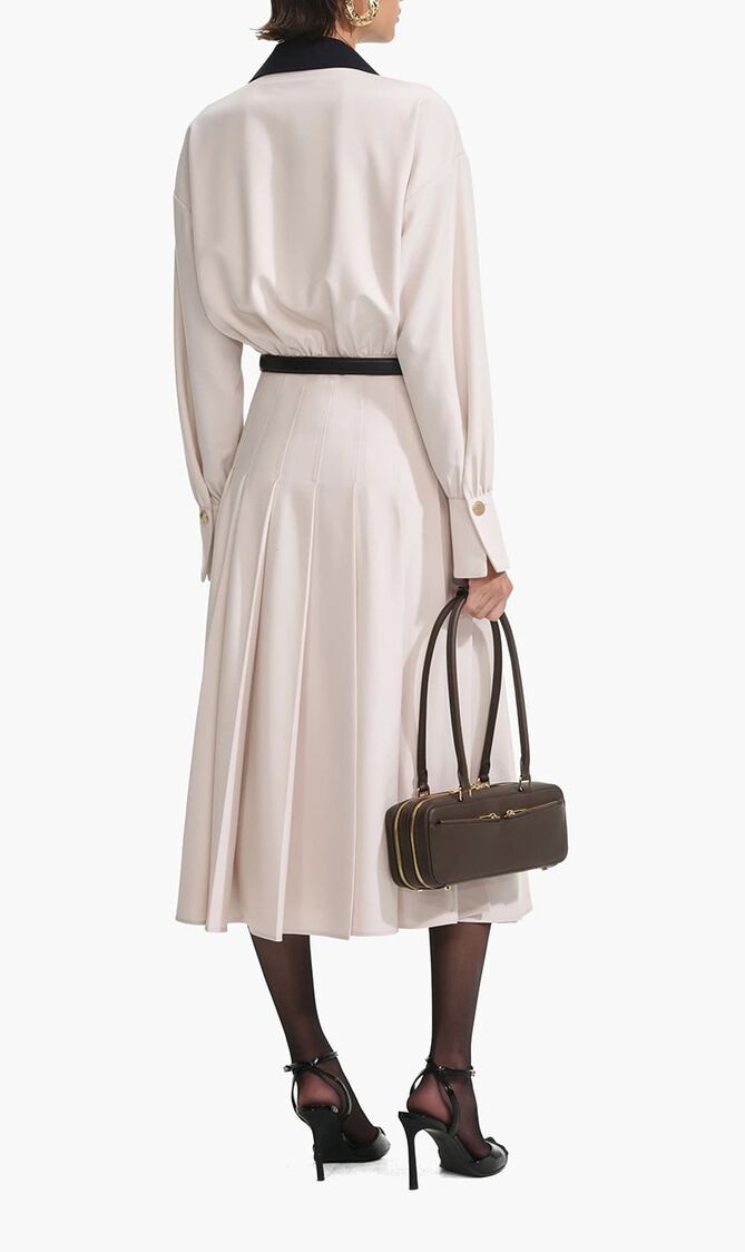 CREAM TWILL CONTRAST COLLAR MIDI DRESS