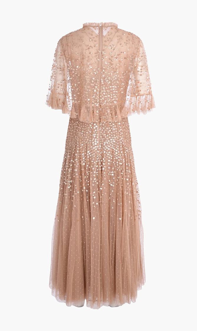 Dappled Sequin Cape Ankle Gown