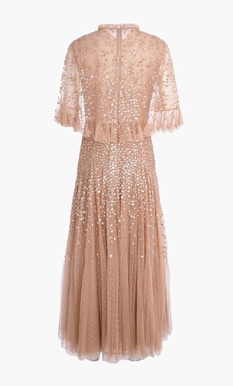 Dappled Sequin Cape Ankle Gown