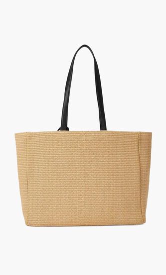 K SIGNATURE FLOWER RAFFIA TOTE