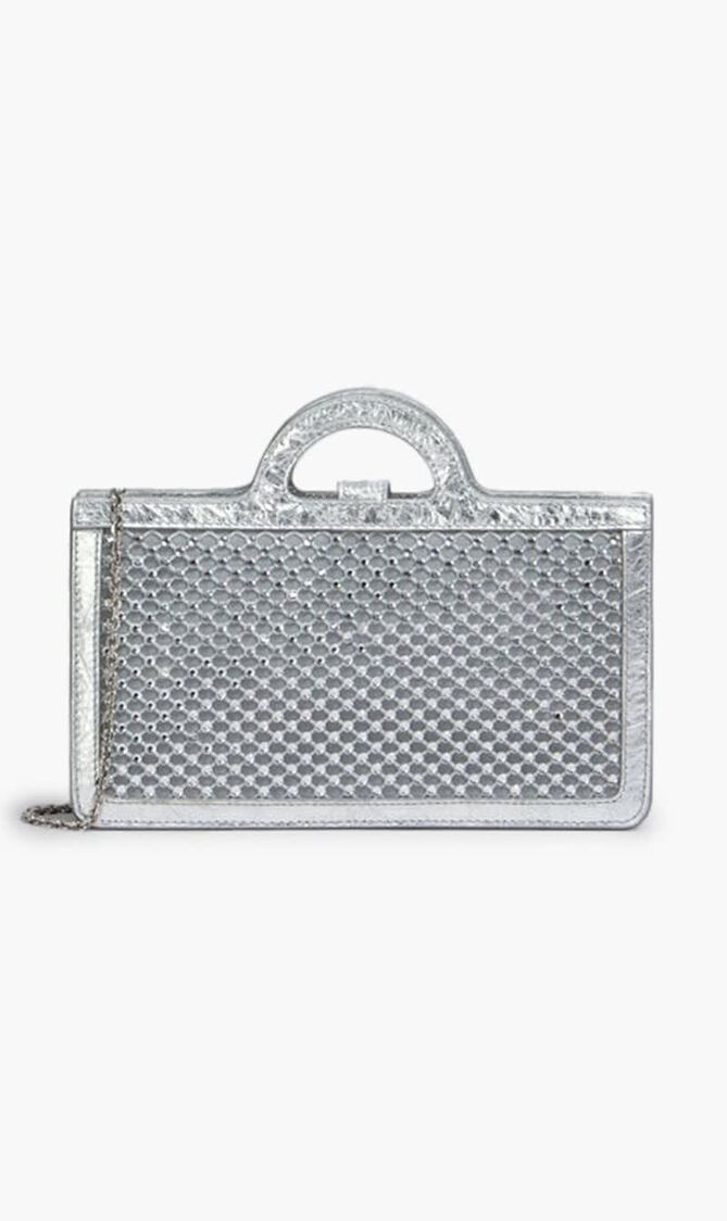Silver Rhinestone Tropicalia Long Wallet With Chain Strap