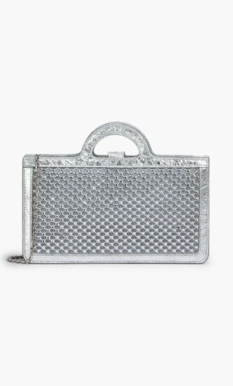 Silver Rhinestone Tropicalia Long Wallet With Chain Strap