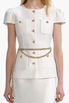 CREAM TAFFETA CHAIN BELT MAXI DRESS