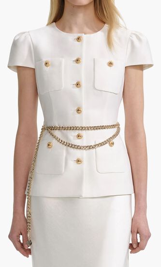 CREAM TAFFETA CHAIN BELT MAXI DRESS